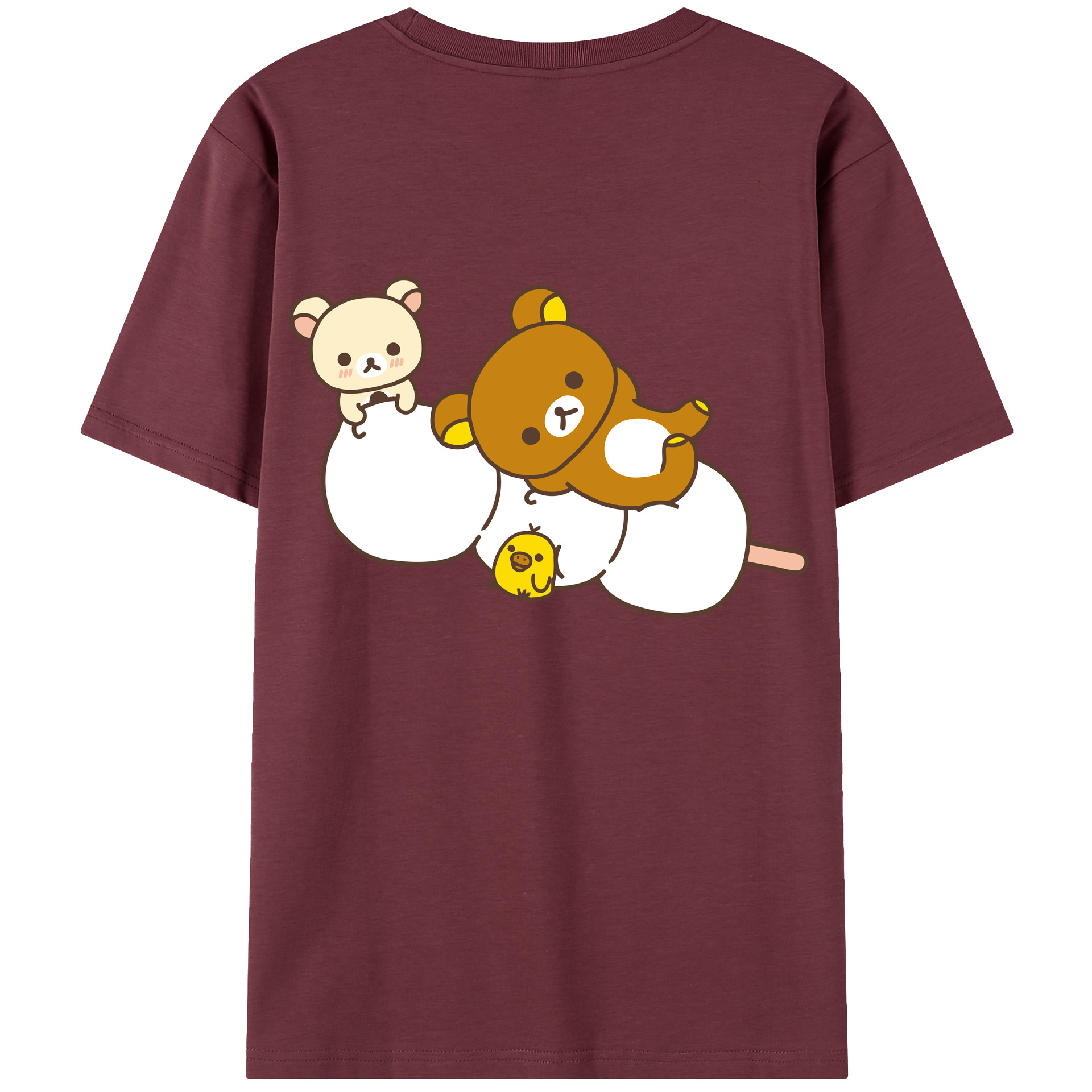 （画像用） リラックマ リラックマ キイロイトリ Rilakkuma Korilakkuma Kiiroitori 綿100％半袖Tシャツ（背面プリント）